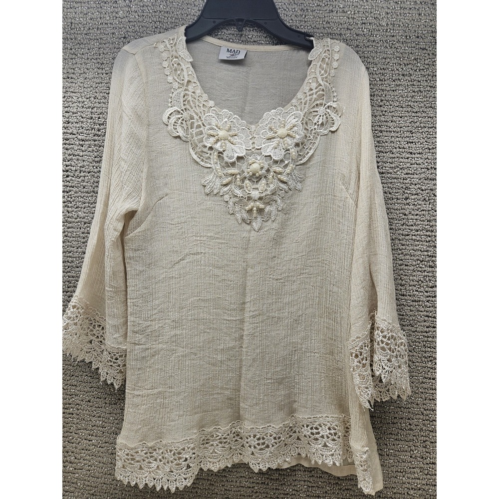 Mad Style Bead‎ Lace Top Womens Medium Lightweight Off-white Delicate Stylish